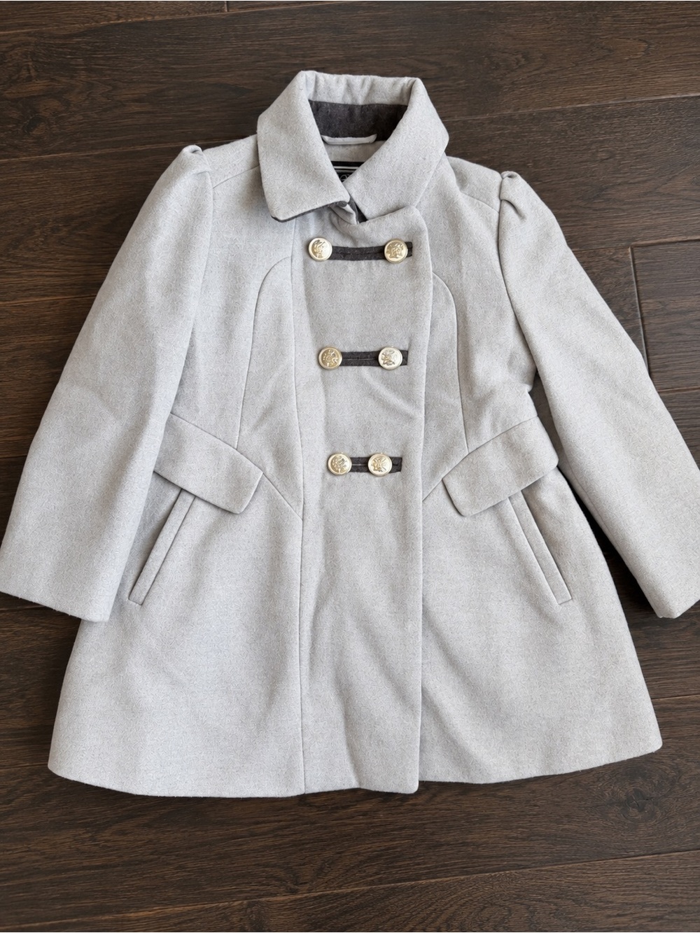 Rothschild Light Gray Double-Breasted Pea Coat with Gold Buttons